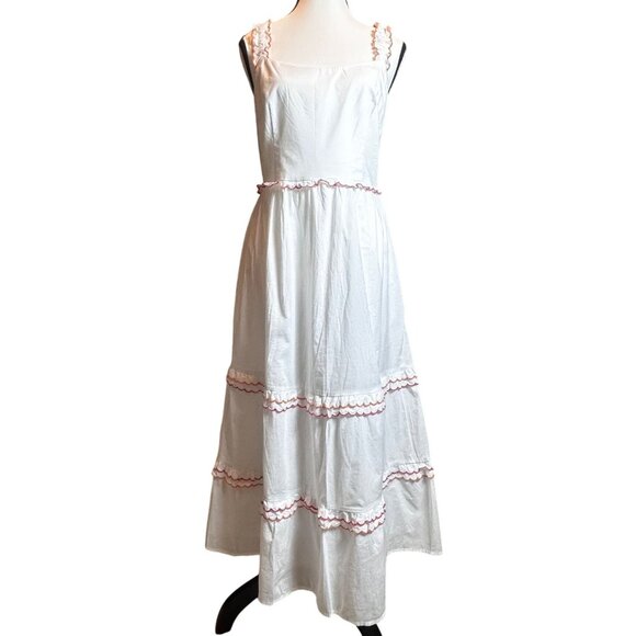 J.Crew Womens White Dress Sleeveless Maxi Dress Ruffle Trim Smocked Back Sz10 - Picture 2 of 13